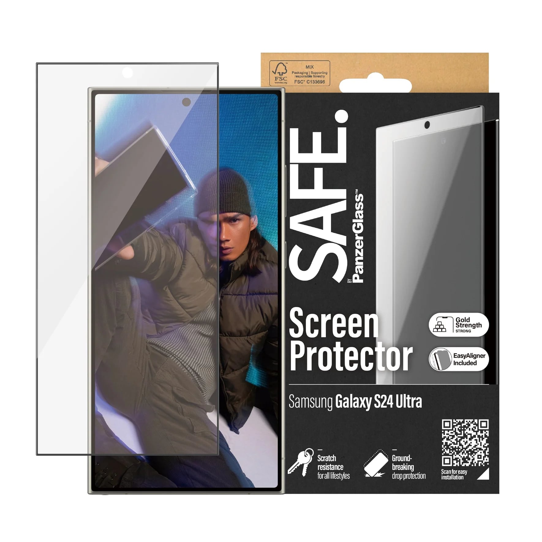 Safe by PanzerGlass Samsung Galaxy S24 Ultra - Ultra - Wide Fit W. EasyAligner Case Friendly Full Screen Αντιχαρακτικό Γυαλί Οθόνης - Black - SAFE95668