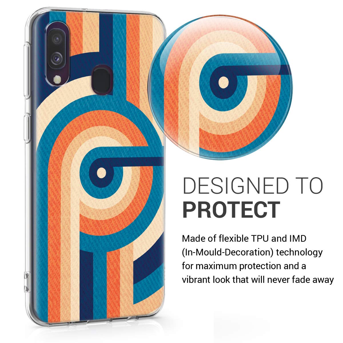 KW Samsung Galaxy A40 Θήκη Σιλικόνης TPU Design Retro Stripe Circle - Blue / Orange / Dark Blue - 48543.08