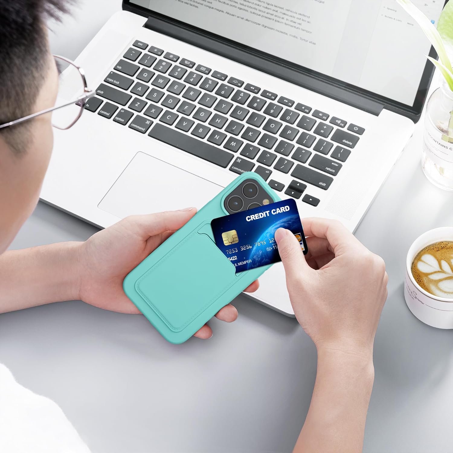 KW iPhone 15 Pro Max Θήκη Σιλικόνης TPU με Υποδοχή για Κάρτα - Mint Green