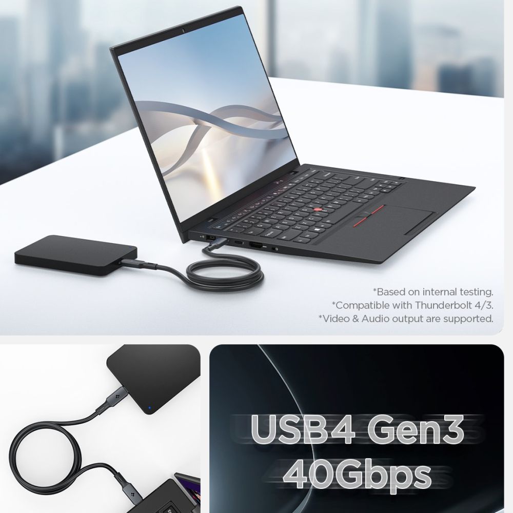 Spigen PB2203 ArcWire - Καλώδιο Γρήγορης Φόρτισης Type - C to Type - C 120cm - PD240W - Black