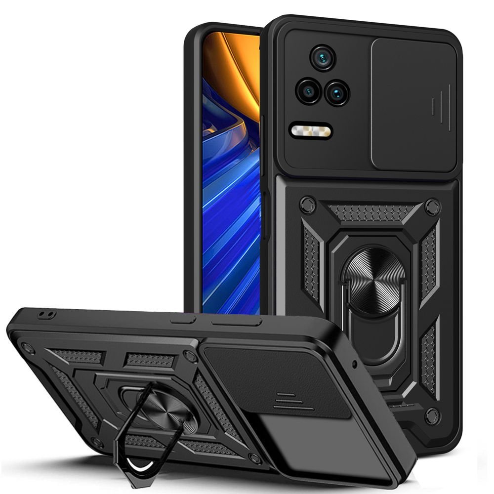 Tech - Protect Xiaomi Poco F4 5G Camshield Pro Σκληρή Θήκη με Πλαίσιο Σιλικόνης και Δαχτυλίδι Συγκράτησης - Black