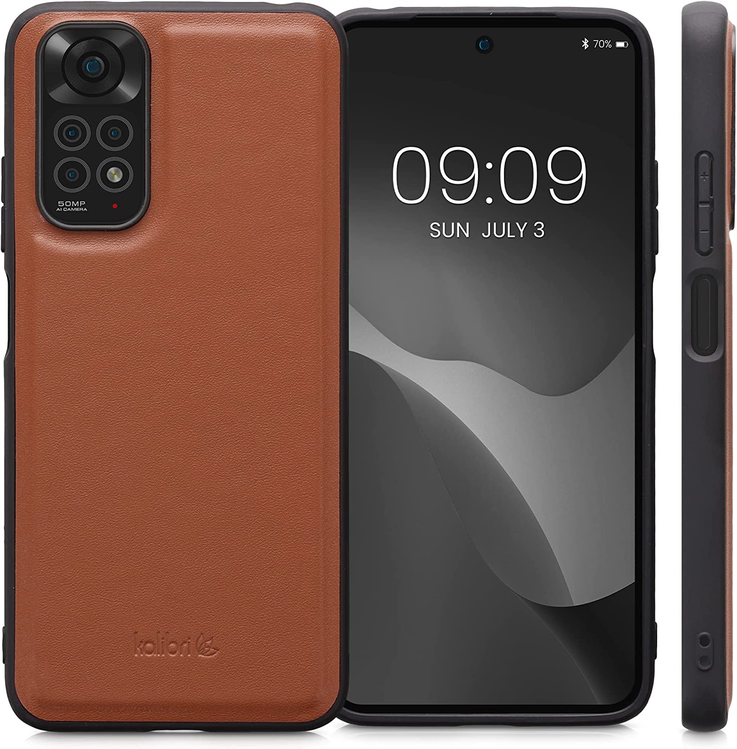 Kalibri Xiaomi Redmi Note 11 / Note 11S Σκληρή Θήκη με Επένδυση Γνήσιου Δέρματος - Orange - 58779.29