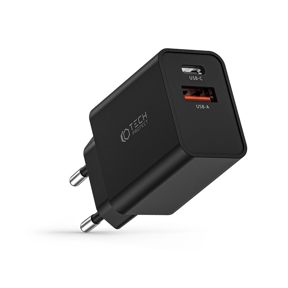 Tech - Protect NC30W QC3.0 Οικιακός Φορτιστής Γρήγορης Φόρτισης με 1 Θύρα Type C και 1 Θύρα USB - Black