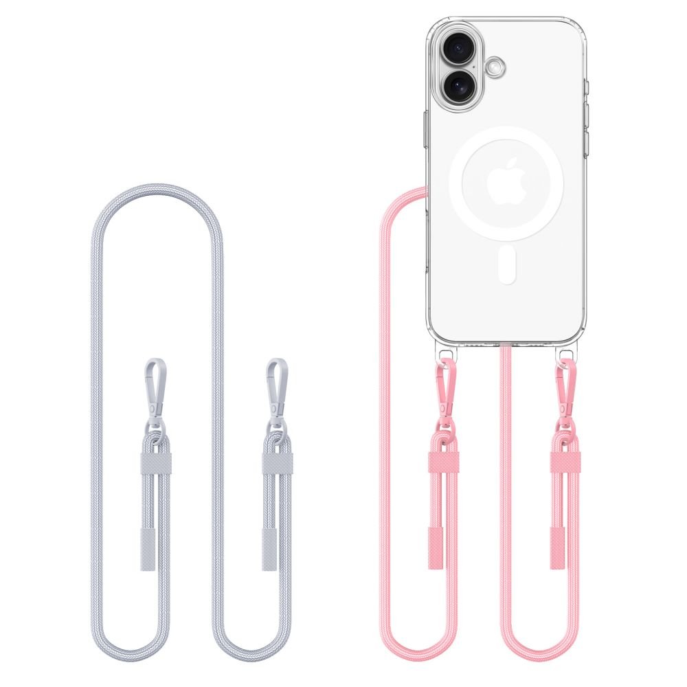 Tech - Protect iPhone 16 Flexair Chain MagSafe Σκληρή Θήκη με Πλαίσιο Σιλικόνης και 2 Λουράκια - Διάφανη - Grey / Pink