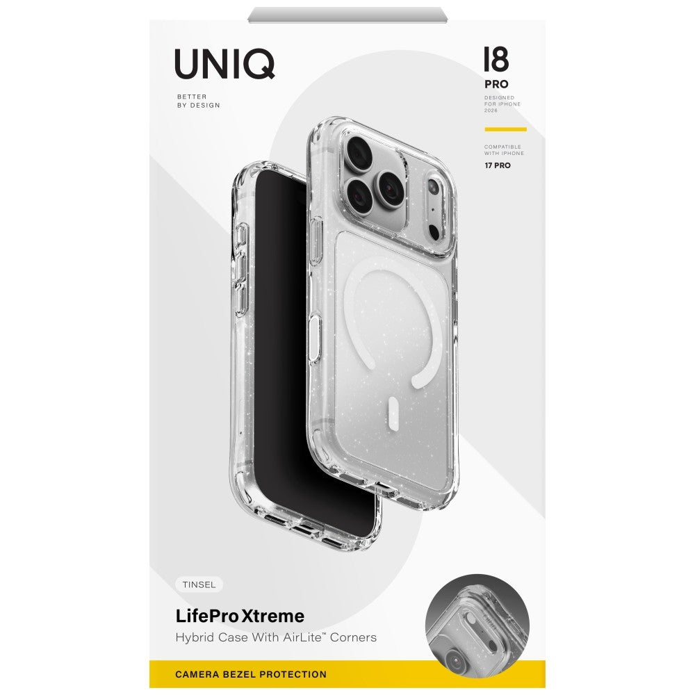 Uniq iPhone 18 Pro / iPhone 17 Pro - Σκληρή Θήκη με Πλαίσιο Σιλικόνης και MagSafe - LifePro Xtreme - Tinsel Clear