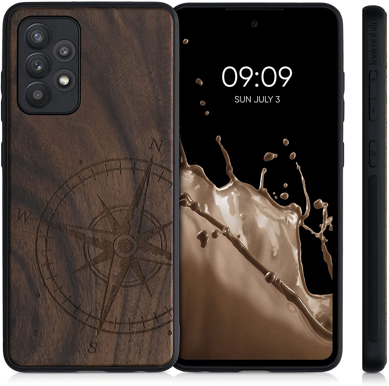 KW Samsung Galaxy A52 / A52 5G / A52s 5G Θήκη από Φυσικό Ξύλο - Design Vintage Compass - Dark Brown - 54354.02