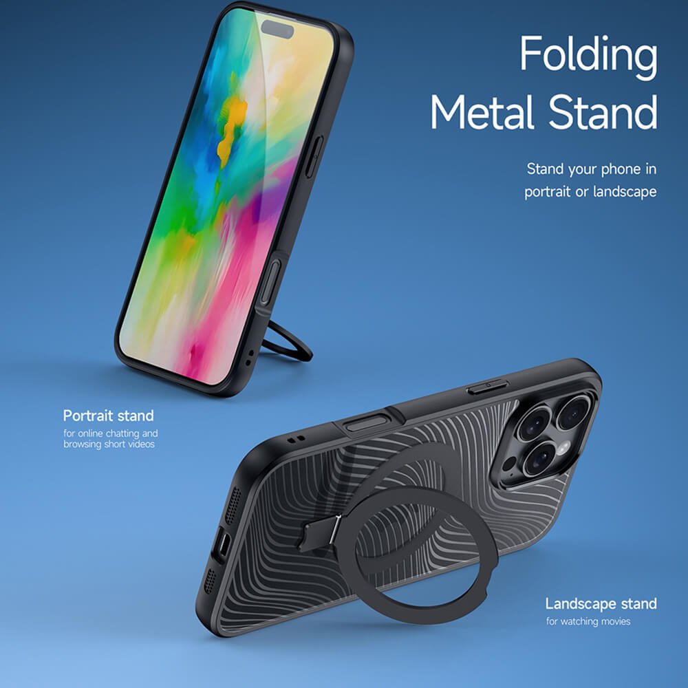 Dux Ducis iPhone 16 Pro Aimo MagSafe Magnetic Stand Σκληρή Θήκη με Πλαίσιο Σιλικόνης και MagSafe - Black