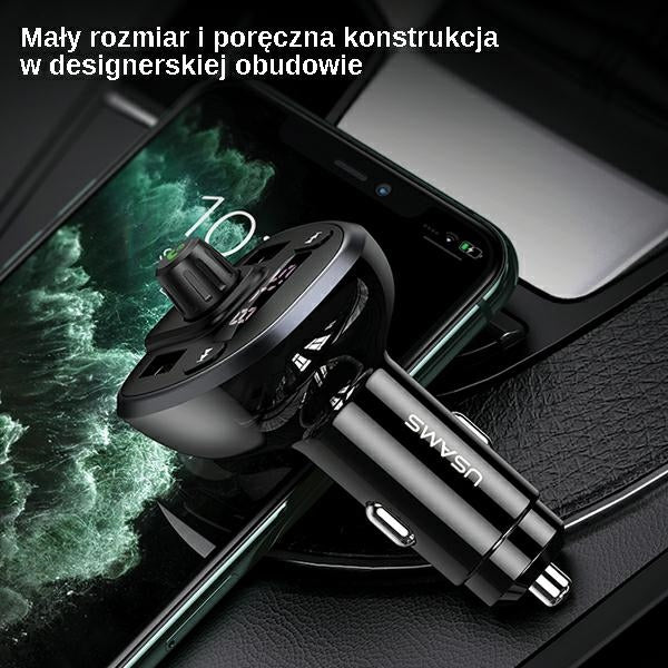 USAMS FM Transmitter για Αναπαραγωγή Μουσικής / Φόρτιση Κινητών στο Αυτοκίνητο με 2 Θύρες USB - C21 15W - Black