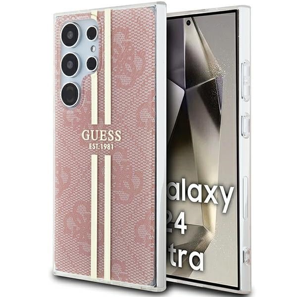 Guess Samsung Galaxy S24 Ultra - IML 4G Gold Stripe Σκληρή Θήκη με Πλαίσιο Σιλικόνης - Pink - GUHCS24LH4PSEGP