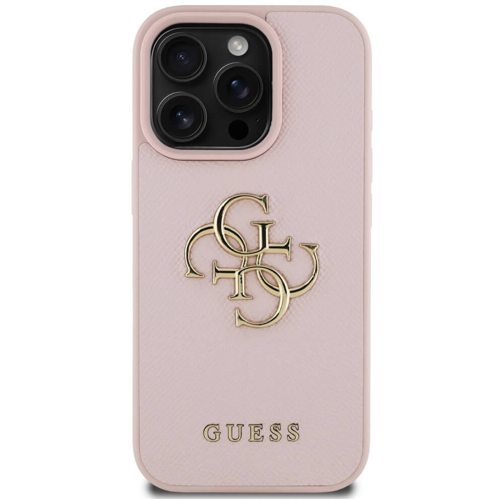 Guess iPhone 16 Pro Max - Grained Big 4G Logo Small Classic Logo - Σκληρή Θήκη με Επένδυση από Οικολογικό Δέρμα - Pink - GUHCP16XPGT4MBP