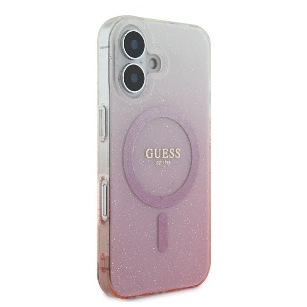 Guess iPhone 16 - IML Glitter Gradient - MagSafe Σκληρή Θήκη με Πλαίσιο Σιλικόνης - Pink - GUHMP16SHGRCELP