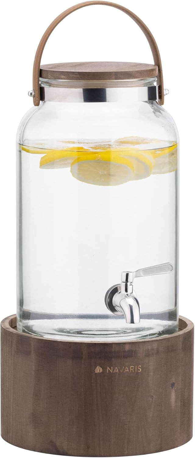 Navaris Γυάλινος Διανεμητής Ποτού με Ξύλινη Βάση και Λαβή - 5.6L - Dark Brown