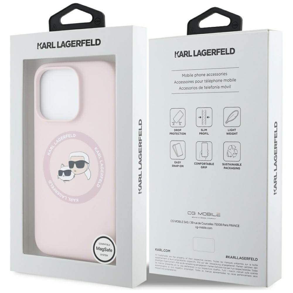 Karl Lagerfeld iPhone 16 Pro Max - Silicone Double Heads and Circle - Σκληρή Θήκη Σιλικόνης με MagSafe - Pink - KLHMP16XSKCHTCP
