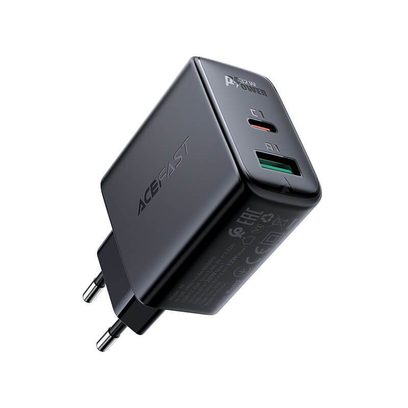 Acefast A5 Οικιακός Φορτιστής Γρήγορης Φόρτισης USB και Type - C QC 3.0 32W - Black