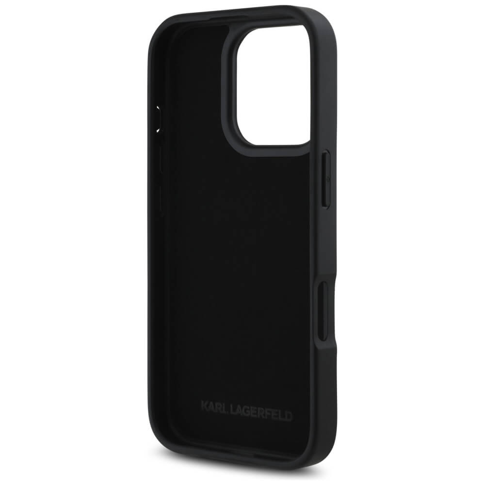 Karl Lagerfeld iPhone 16 Pro Max - HC Grained PU Cardslot Metal Signature - Σκληρή Θήκη με Επένδυση Συνθετικού Δέρματος και Υποδοχή για Κάρτες - Black - KLHCP16XPGPVKSK