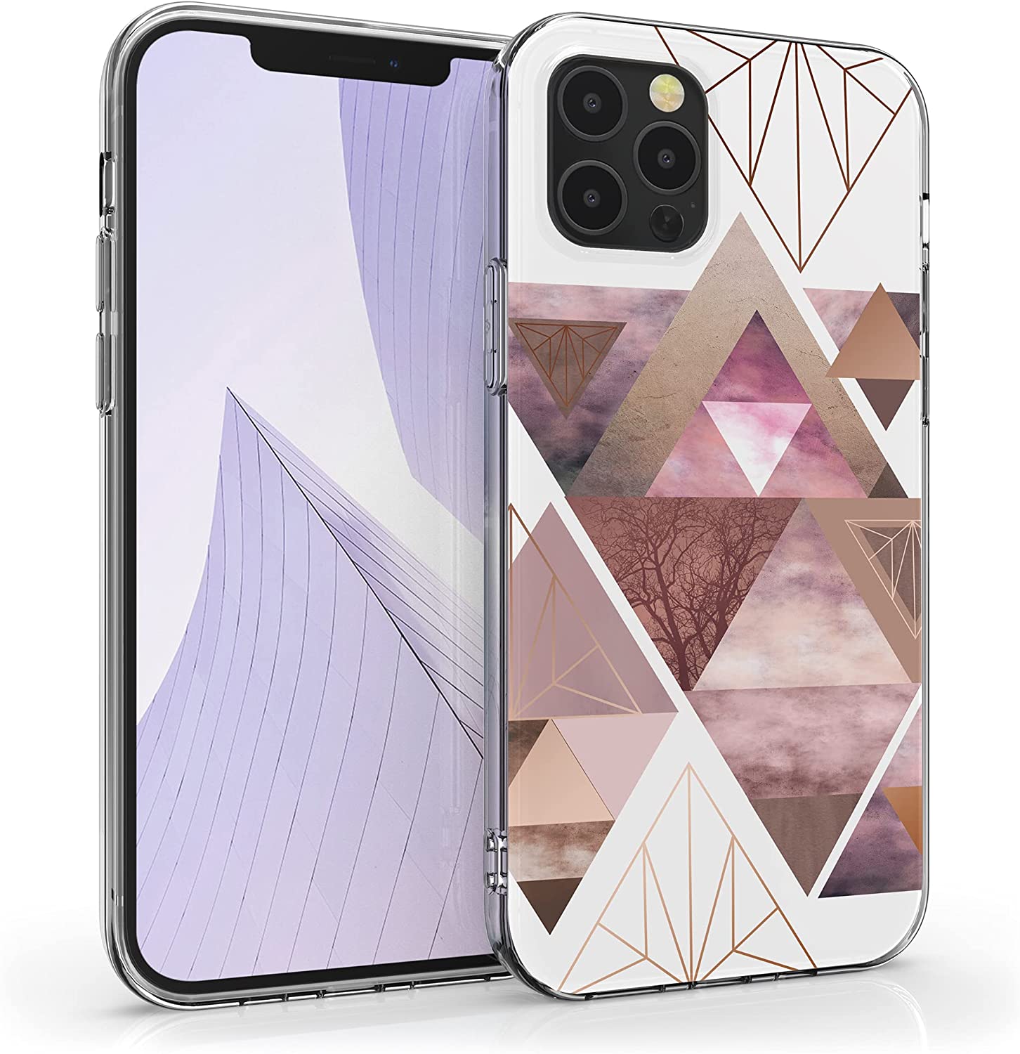 KW iPhone 12 Pro Max Θήκη Σιλικόνης TPU Design Glory Triangle - Pink / Rose Gold / White - 53037.11