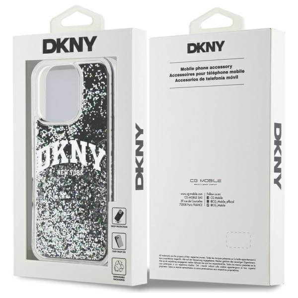 DKNY iPhone 16 Pro Max - Liquid Glitter Arch Logo - Σκληρή Θήκη με Πλαίσιο Σιλικόνης - Black
