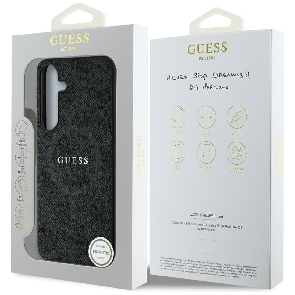 Guess Samsung Galaxy S25 Plus - Leather 4G Colored Ring Classic Logo - MagSafe Θήκη με Επένδυση Συνθετικού Δέρματος - Black - GUHMS25MG4GFRK