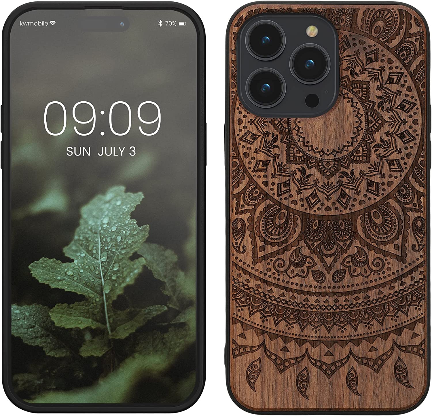 KW iPhone 14 Pro Max Θήκη από Φυσικό Ξύλο - Design Indian Sun - Dark Brown - 59127.04