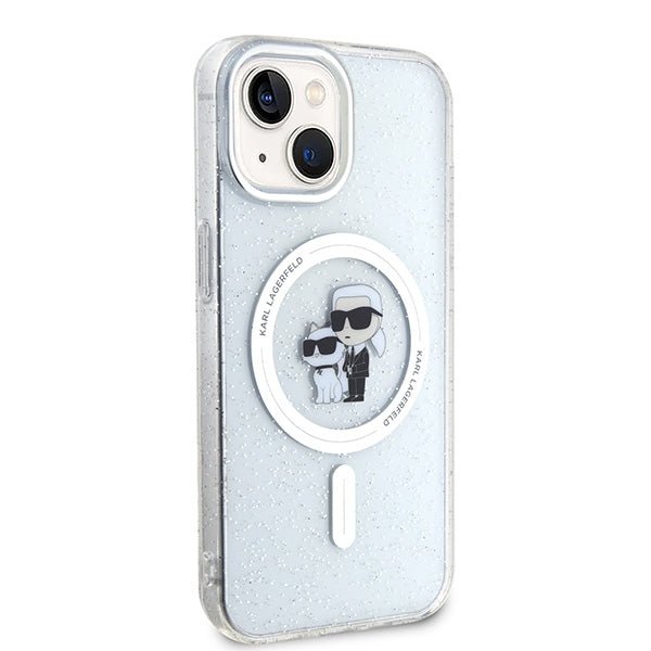 Karl Lagerfeld iPhone 15 - Karl and Choupette Glitter Magsafe Σκληρή Θήκη με Πλαίσιο Σιλικόνης και MagSafe - Διάφανη - KLHMP15SHGKCNOT