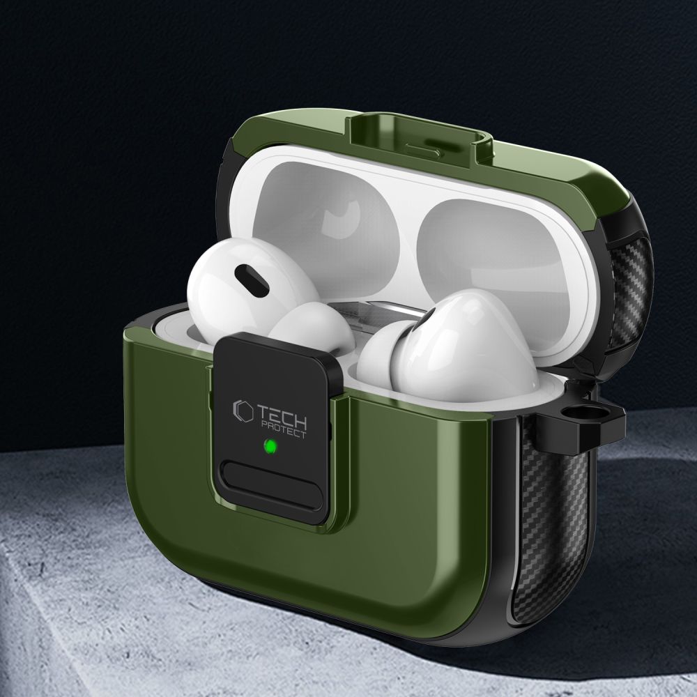 Tech - Protect AirPods Pro 1 / 2 Θήκη από Σκληρό Πλαστικό και Σιλικόνη με MagSafe - Defender Hook - Olive Green