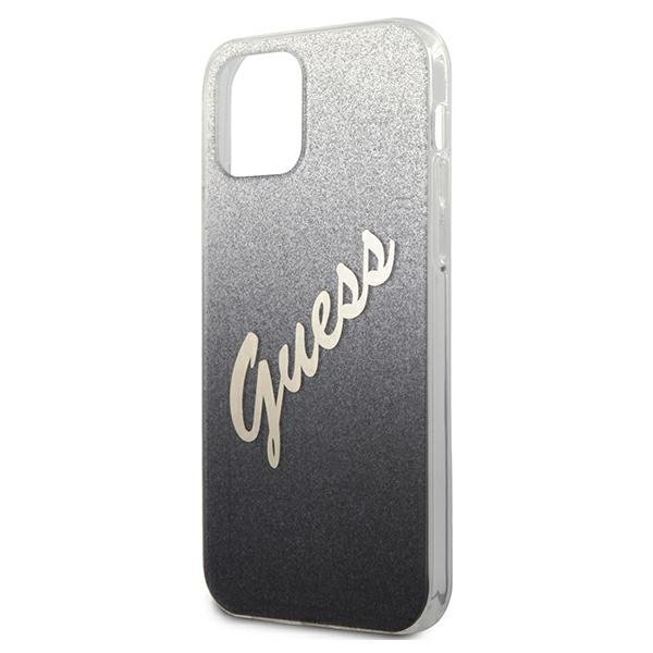 Guess iPhone 12 / iPhone 12 Pro - Glitter Gradient Script Σκληρή Θήκη με Πλαίσιο Σιλικόνης - Black - GUHCP12MPCUGLSBK