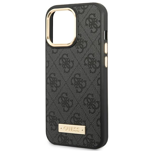 Guess iPhone 14 Pro Max 4G Logo Plate MagSafe Θήκη με Επένδυση Συνθετικού Δέρματος και MagSafe - Βlack - GUHMP14XU4GPRK