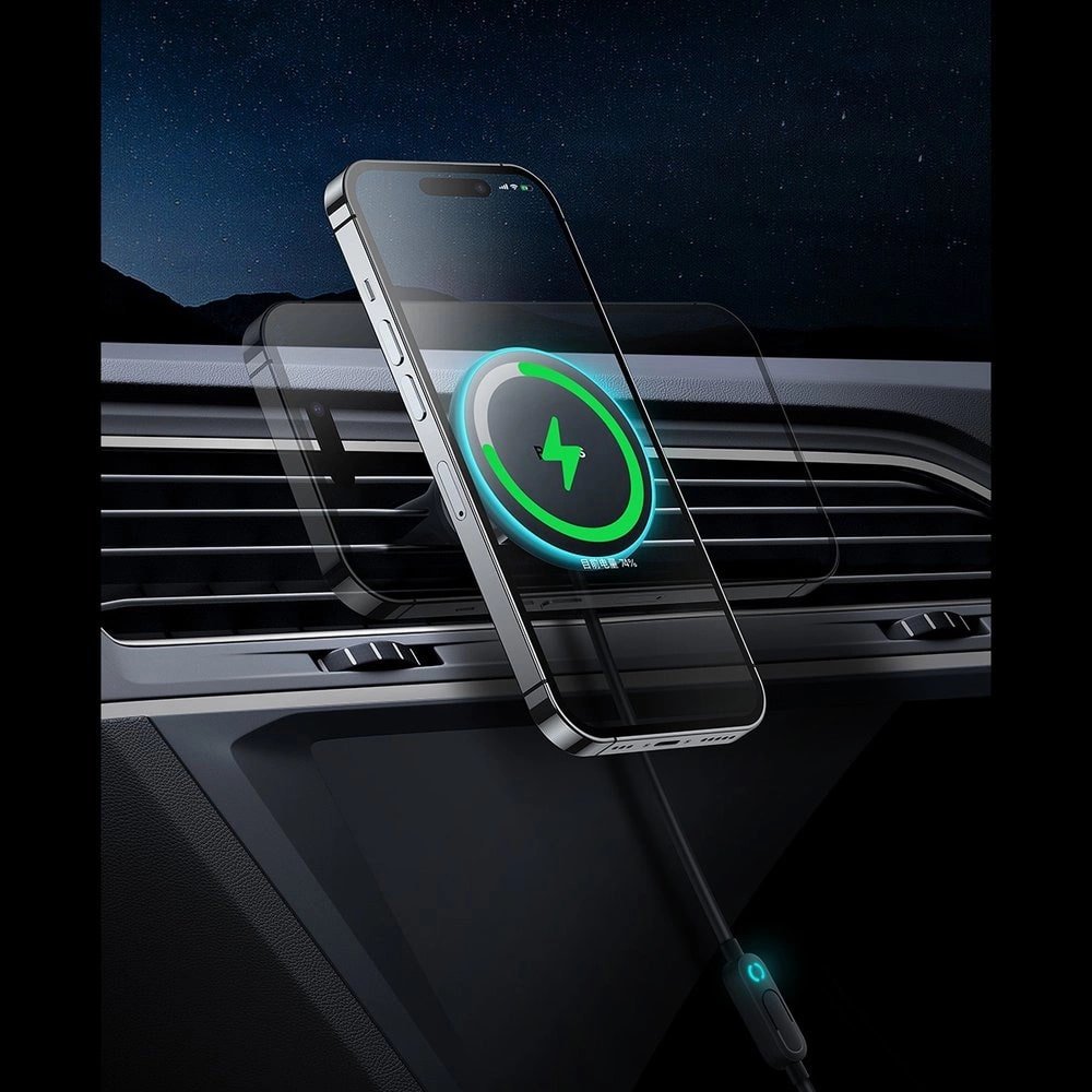 Baseus CW01 Φορτιστής Αυτοκινήτου με Θύρα USB 25W και Μαγνητική Βάση Αυτοκινήτου Αεραγωγού με Ασύρματη Φόρτιση MagSafe 15W - Black - C40141000111 - 01