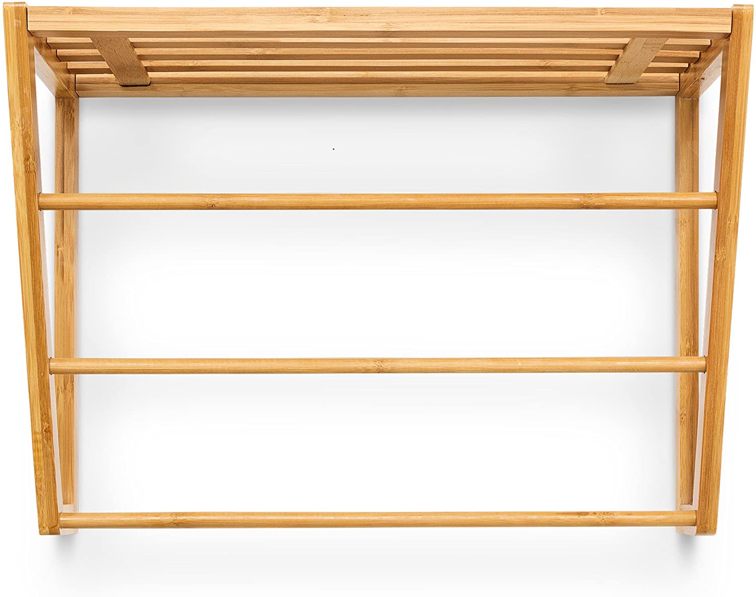 Relaxdays Επιτοίχια Κρεμάστρα για Πετσέτες από Μπαμπού - Natural - 4052025191931