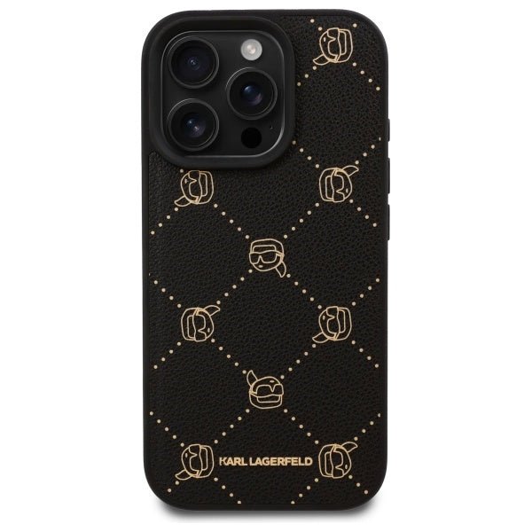 Karl Lagerfeld iPhone 16 Pro Max - Karl Head - MagSafe Σκληρή Θήκη με Επένδυση Συνθετικού Δέρματος και Πλαίσιο Σιλικόνης - Black - KLHMP16XPGKHPHK