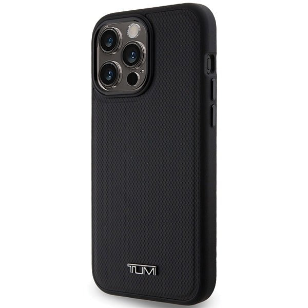 Tumi iPhone 15 Pro Max Leather Ballistic Pattern MagSafe Θήκη από Γνήσιο Δέρμα με MagSafe - Black