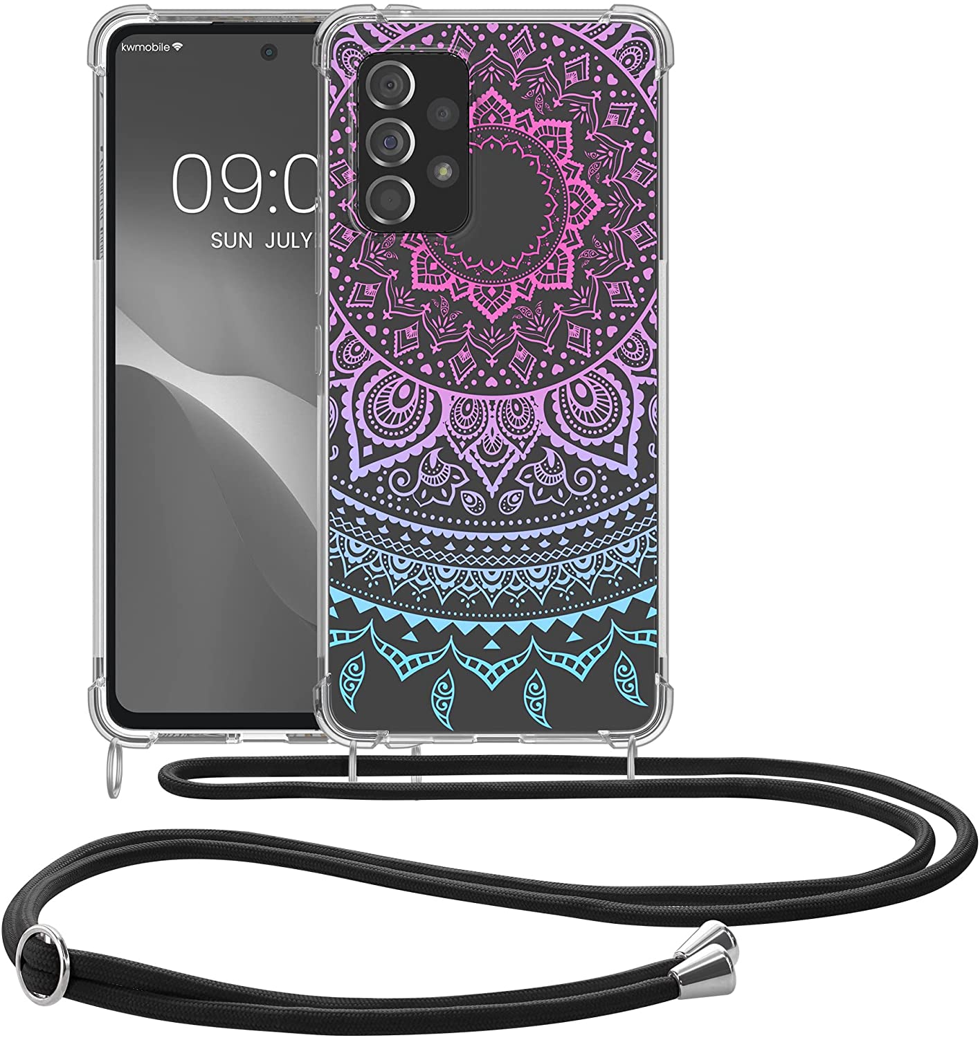 KW Samsung Galaxy A53 5G Θήκη Σιλικόνης TPU με Λουράκι Design Indian Sun - Διάφανη / Dark Pink / Blue - 58234.04