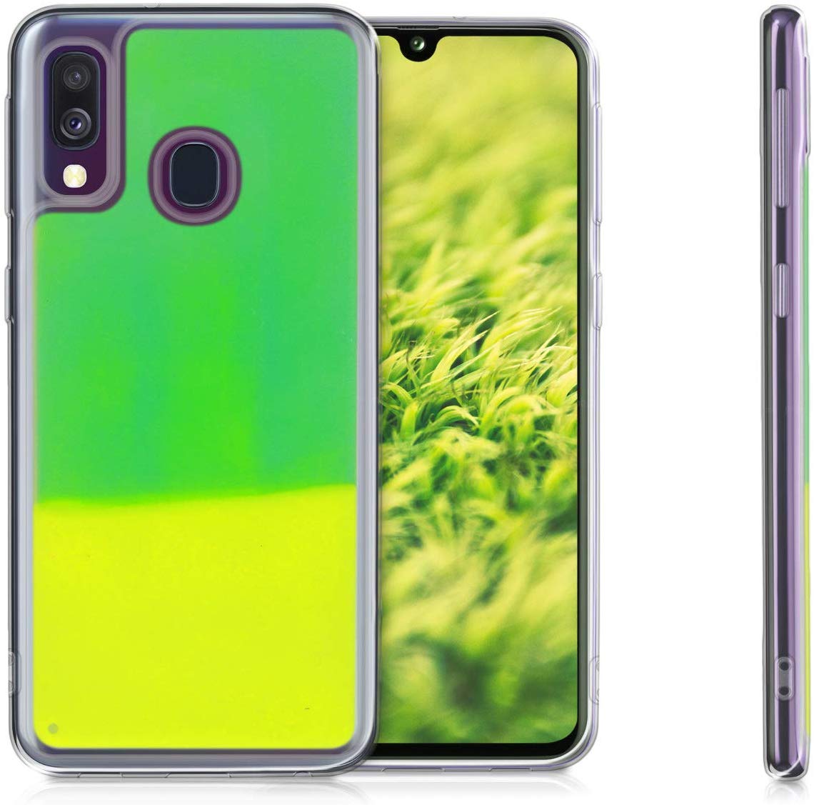 KW Samsung Galaxy A40 Σκληρή Θήκη με Πλαίσιο Σιλικόνης - Design Flowing Neon Sand Liquid - Neon Green - 49346.44