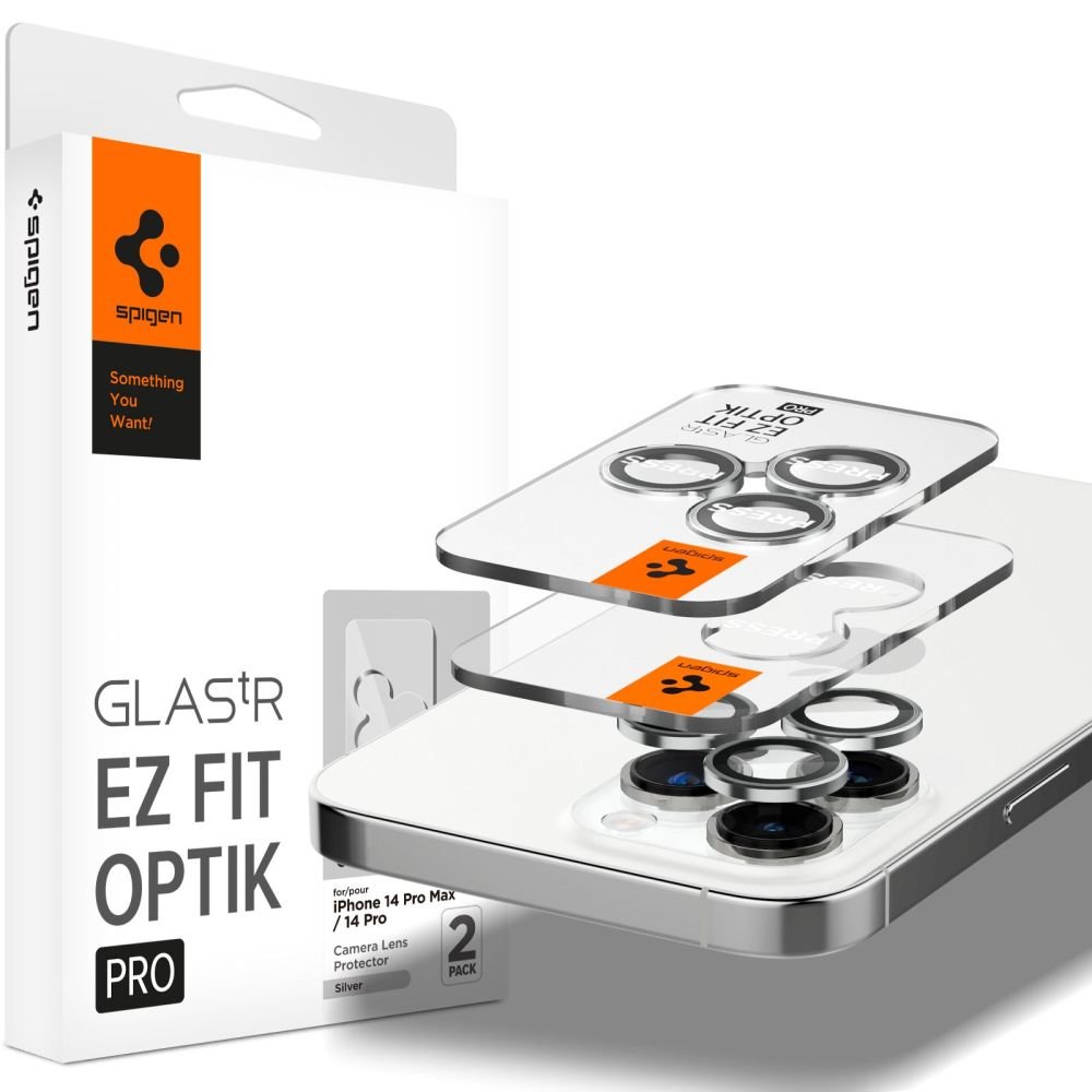 Spigen iPhone 14 Pro / 14 Pro Max Optik.TR EZ Fit Αντιχαρακτικό Γυαλί για την Κάμερα - 2 Τεμάχια - Silver