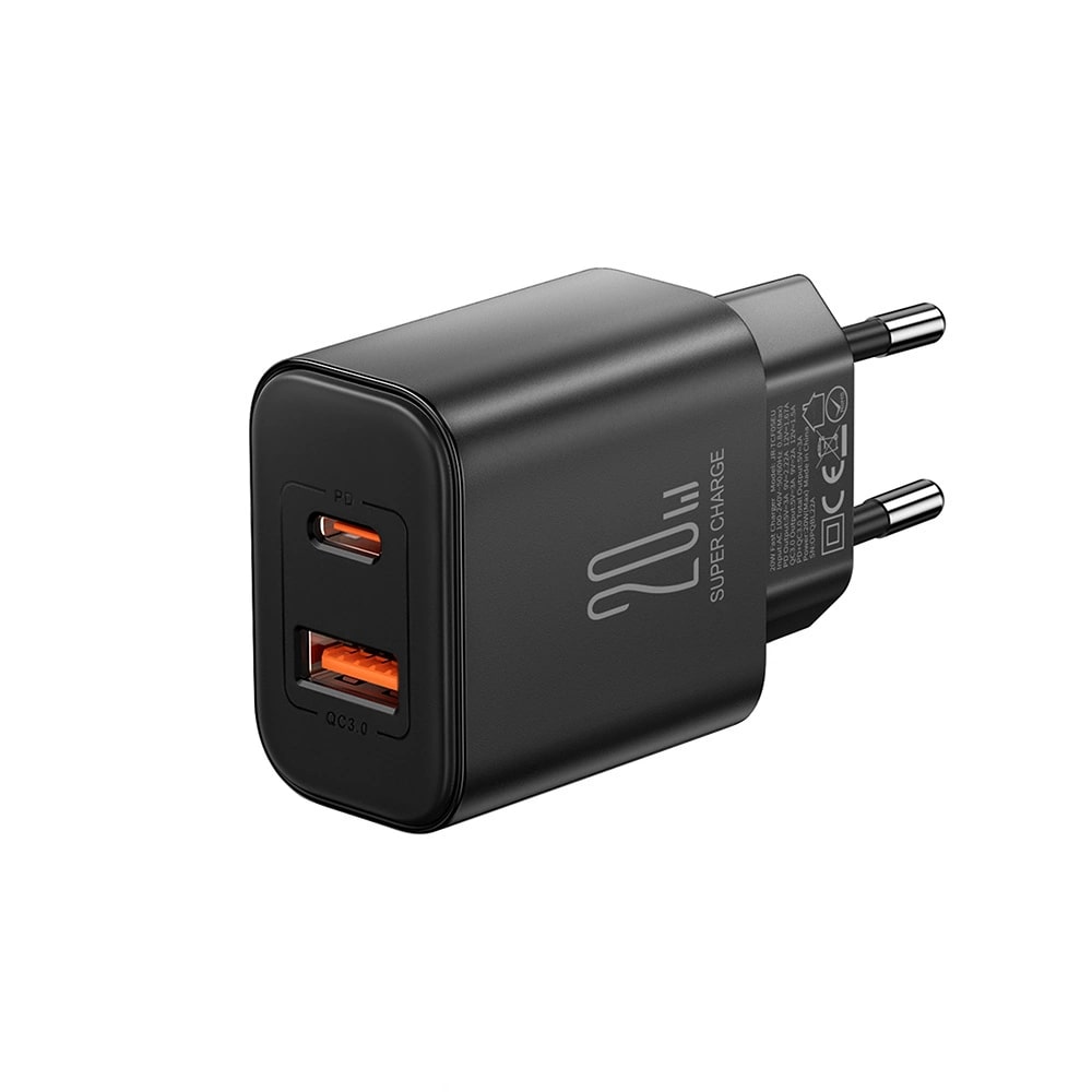Joyroom PD 20W Οικιακός Φορτιστής Γρήγορης Φόρτισης με Θύρα USB και Θύρα Type - C και Καλώδιο Type - C to Type - C - Black - JR - TCF05