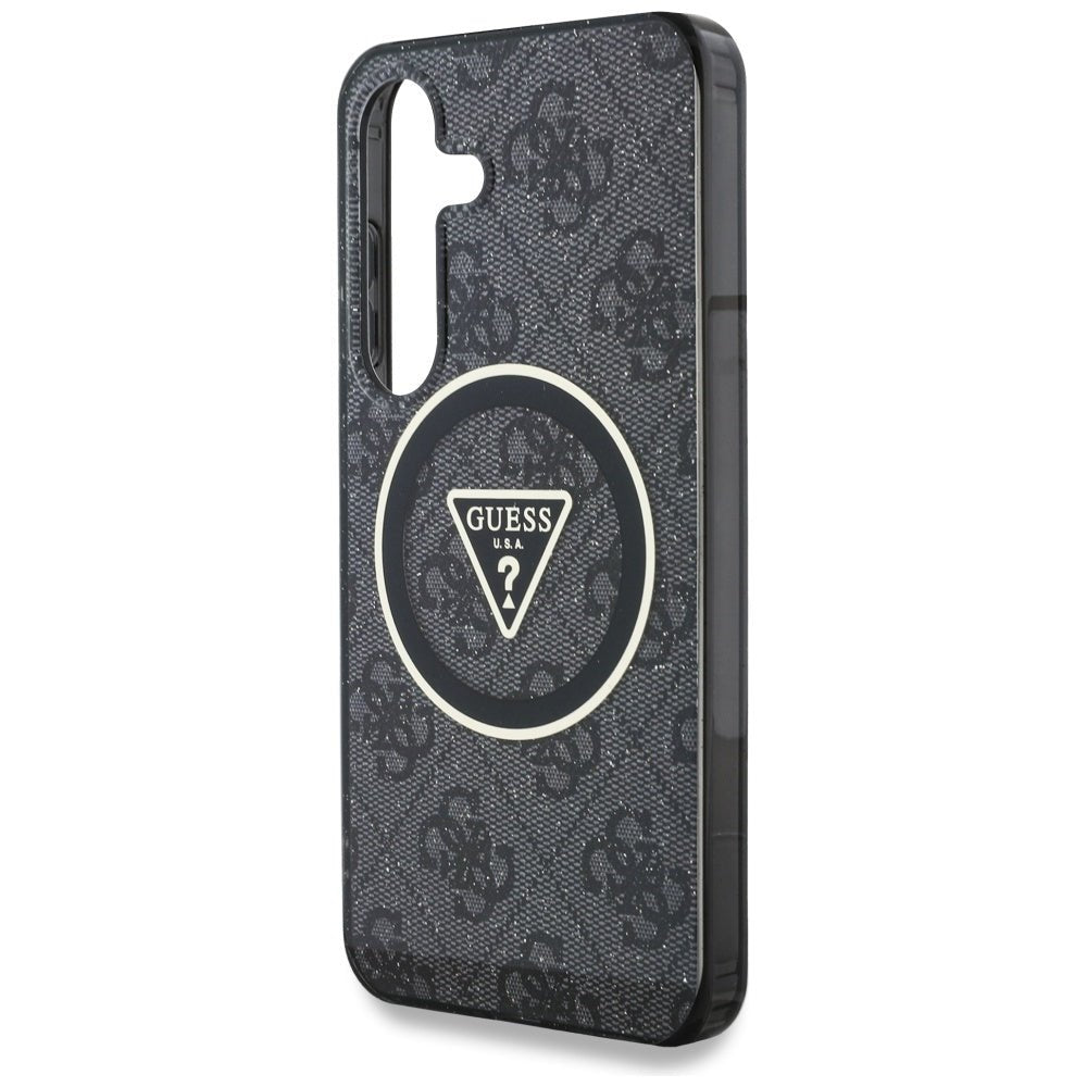 Guess Samsung Galaxy S25 - 4G Glitter Triangle Buttons - MagSafe Σκληρή Θήκη με Πλαίσιο Σιλικόνης - Black - GUHMS25SHG4PRTGK