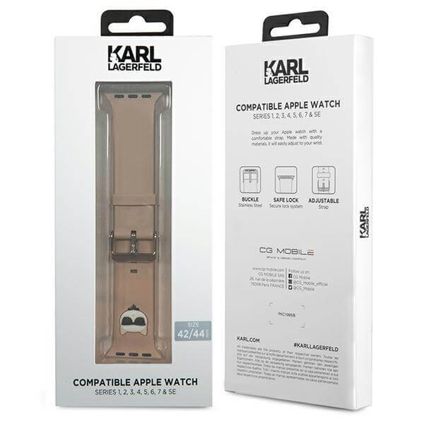 Karl Lagerfeld Λουράκι Apple Watch 2 / 3 / 4 / 5 / 6 / 7 / 8 / 9 / SE / ULTRA 1 / ULTRA 2 - 42 / 44 / 45 / 49 mm Silicone Choupette Heads Σιλικόνης - Pink - KLAWLSLCP
