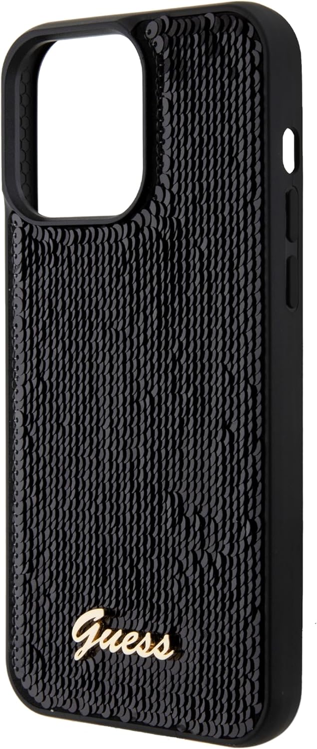 Guess iPhone 15 Pro - Sequin Script Metal Σκληρή Θήκη με Επένδυση από Παγέτες - Black - GUHCP15LPSFDGSK
