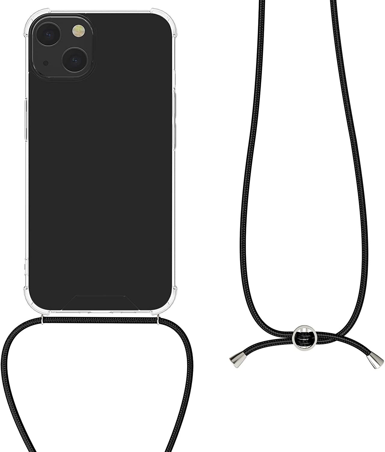 KW iPhone 13 Θήκη Σιλικόνης TPU με Λουράκι - Διάφανη / Black - 55949.01