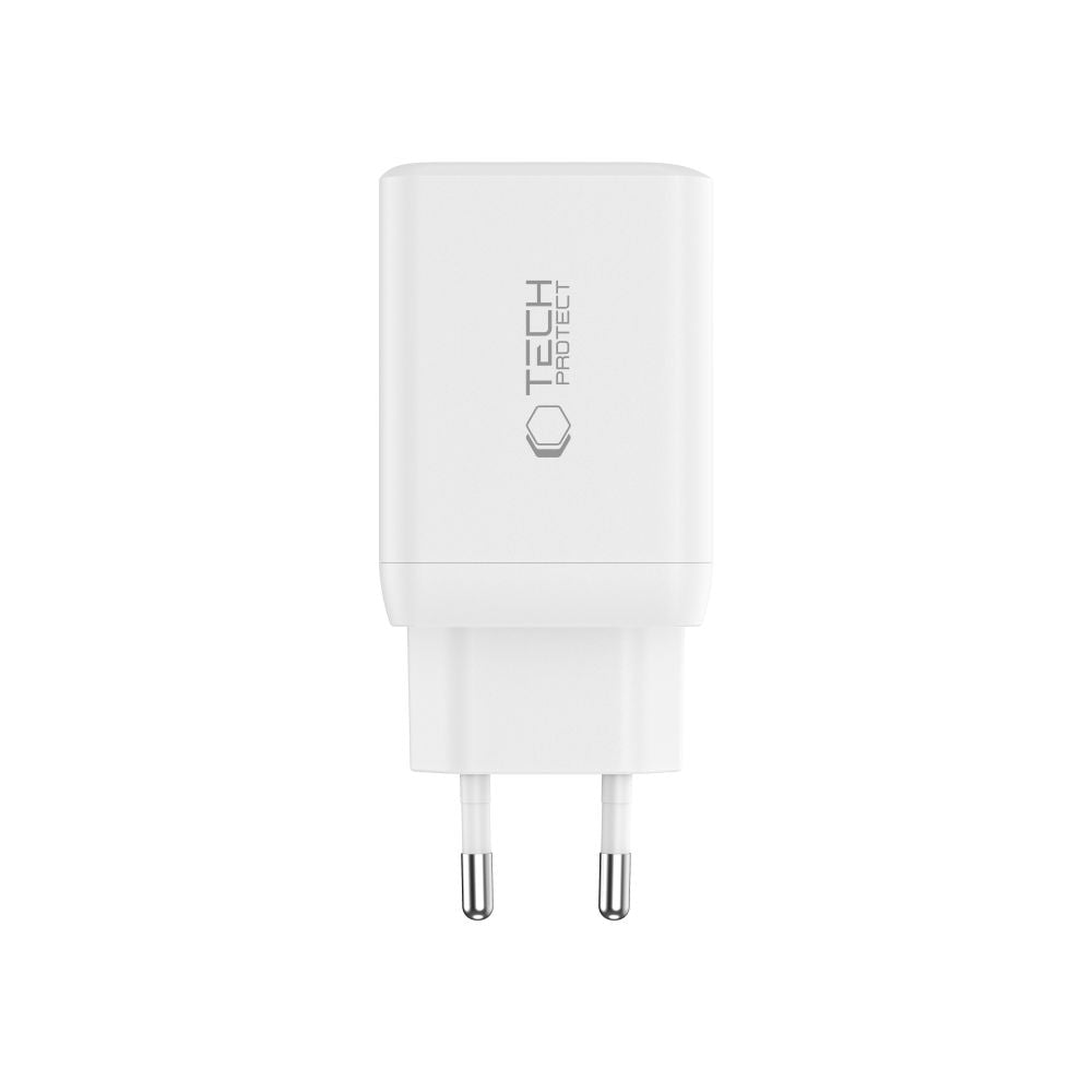Tech - Protect NC45W Οικιακός Φορτιστής Γρήγορης Φόρτισης με 2 Θύρες Type - C και Καλώδιο USB - C σε USB - C - White