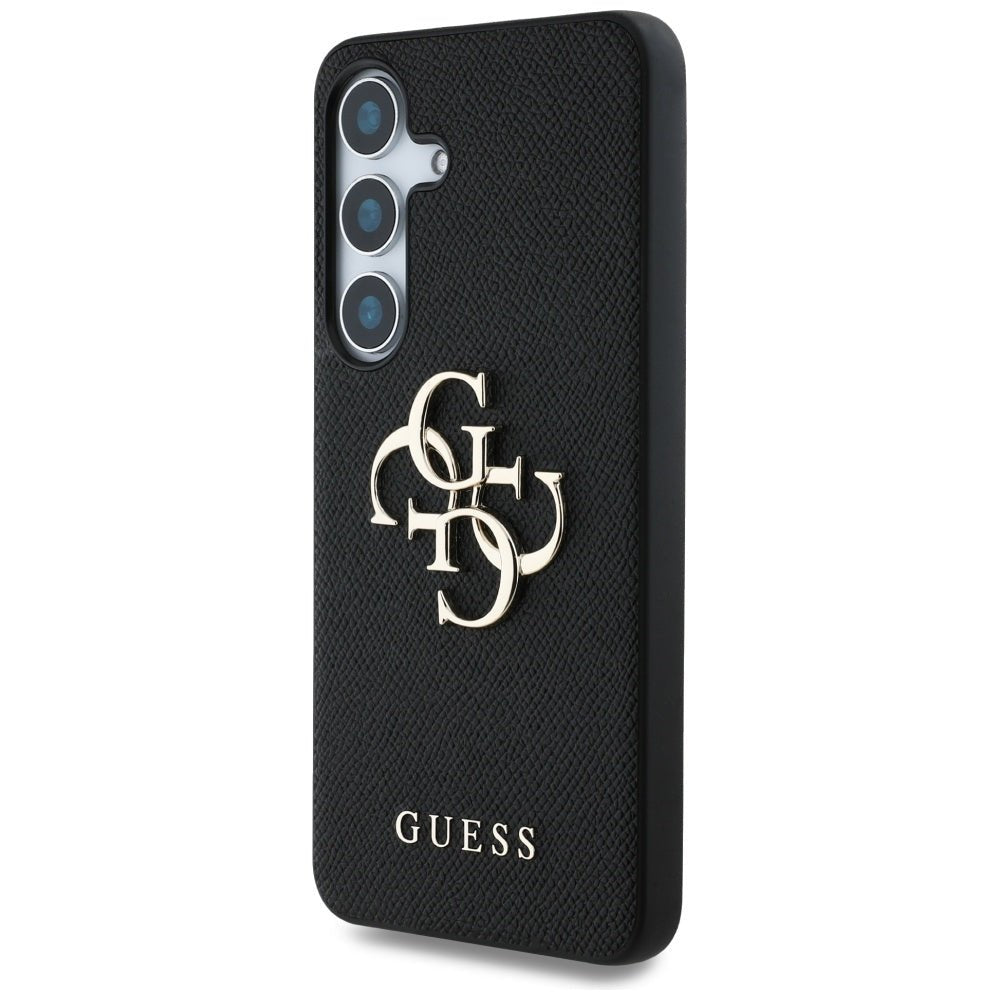 Guess Samsung Galaxy S25 - Grained Big 4G Logo Small Classic Logo - Σκληρή Θήκη με Επένδυση από Οικολογικό Δέρμα - Black - GUHCS25SPGT4MBK