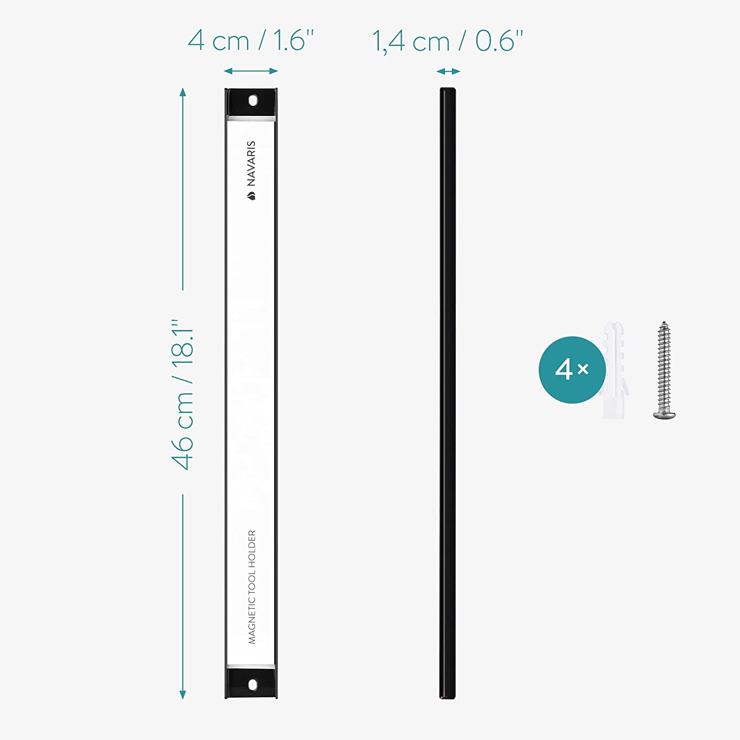 Navaris Σετ με 2 Επιτοίχιες Μαγνητικές Βάσεις Στήριξης Εργαλείων - 4 x 46 cm - Black - 54269.02
