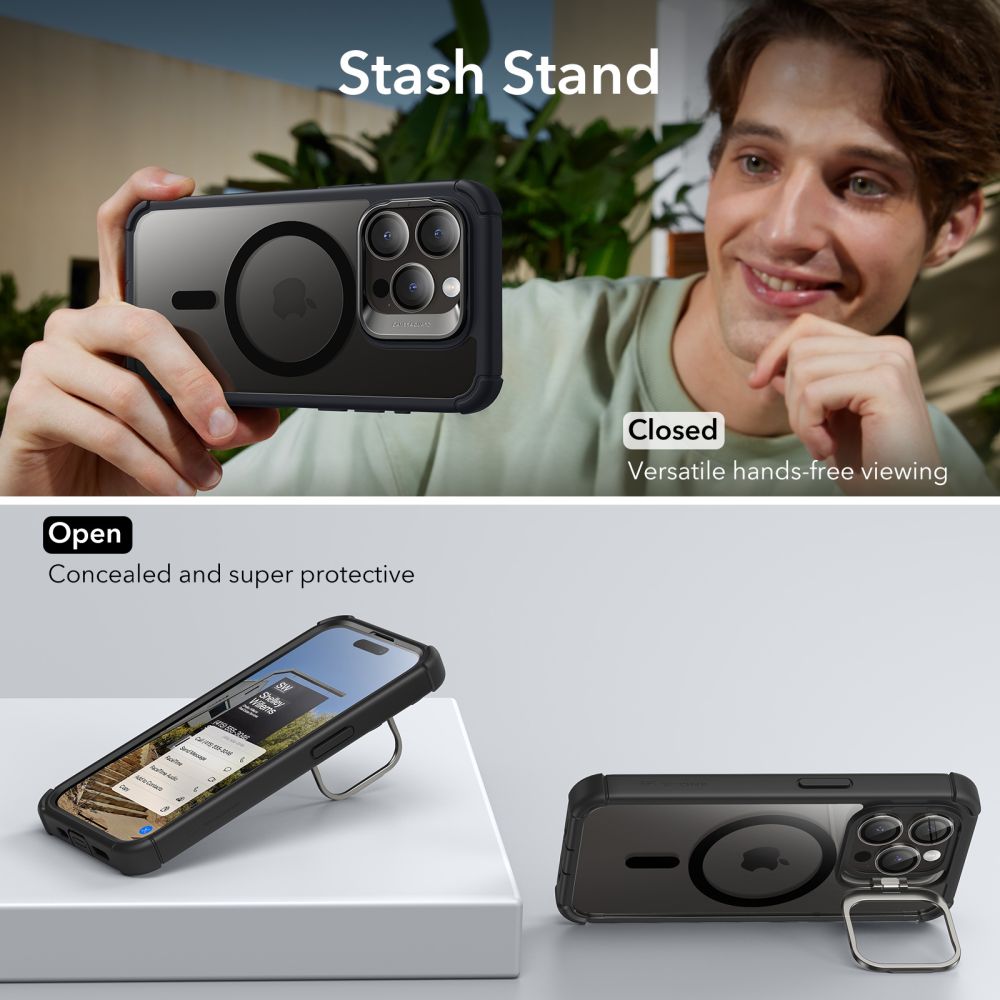 ESR iPhone 15 Pro Armor Tough Kickstand Halolock MagSafe Σκληρή Θήκη με Προστασία Οθόνης / Κάμερας και Stand - Διάφανη / Black