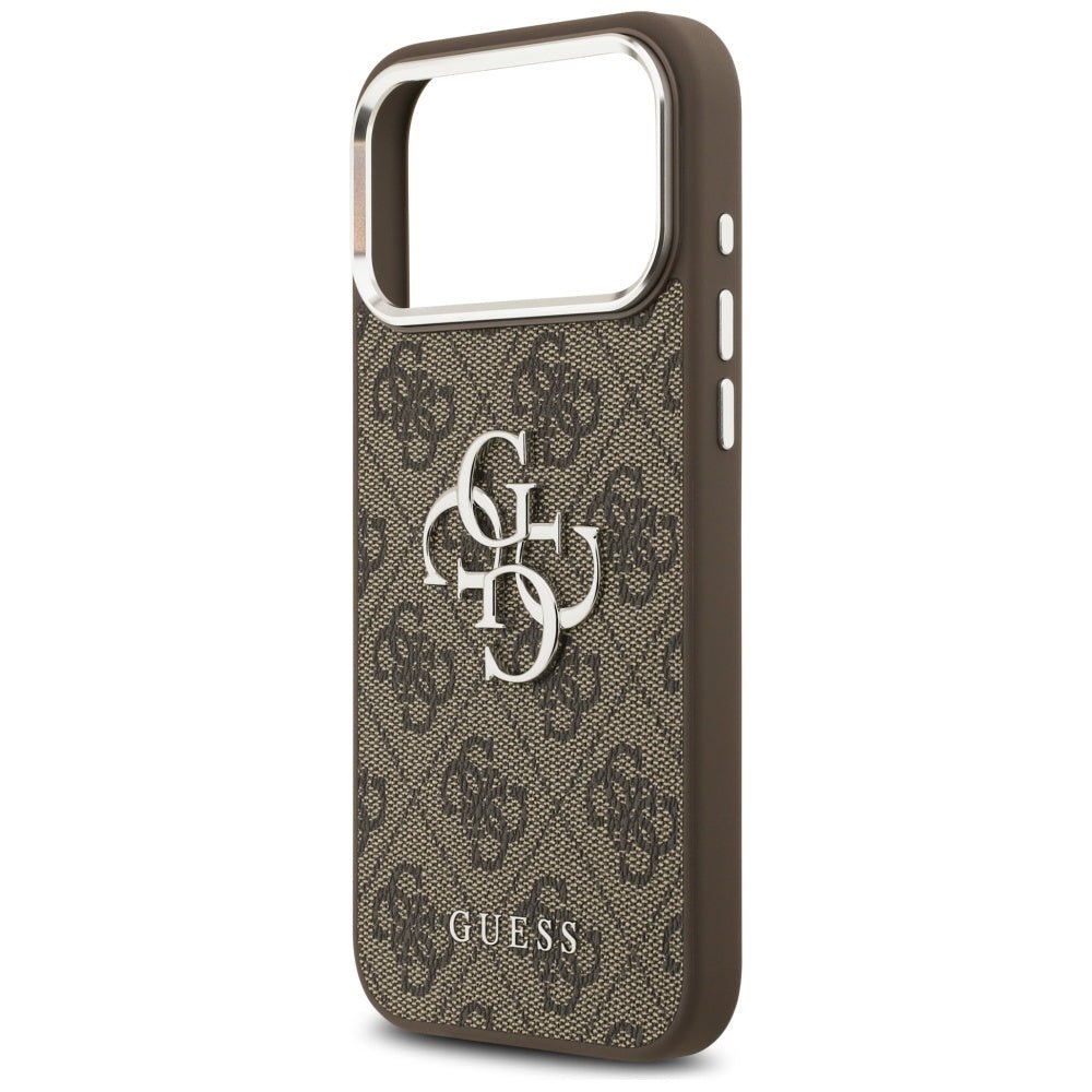 Guess iPhone 17 Pro Max - 4G Big 4G Classic Logo - Σκληρή Θήκη με Πλαίσιο Σιλικόνης και Επένδυση από Οικολογικό Δέρμα - Brown / Silver - GUHCP17XP4G4SMCW