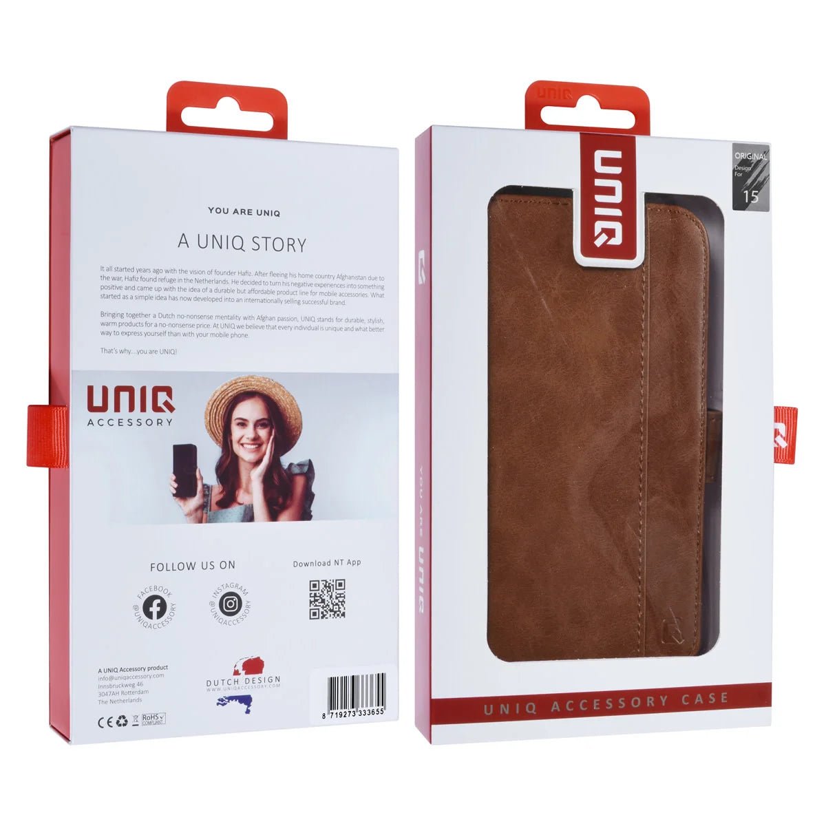 Tuniq iPhone 15 - Θήκη Πορτοφόλι από Δερματίνη με Stand - Καφέ