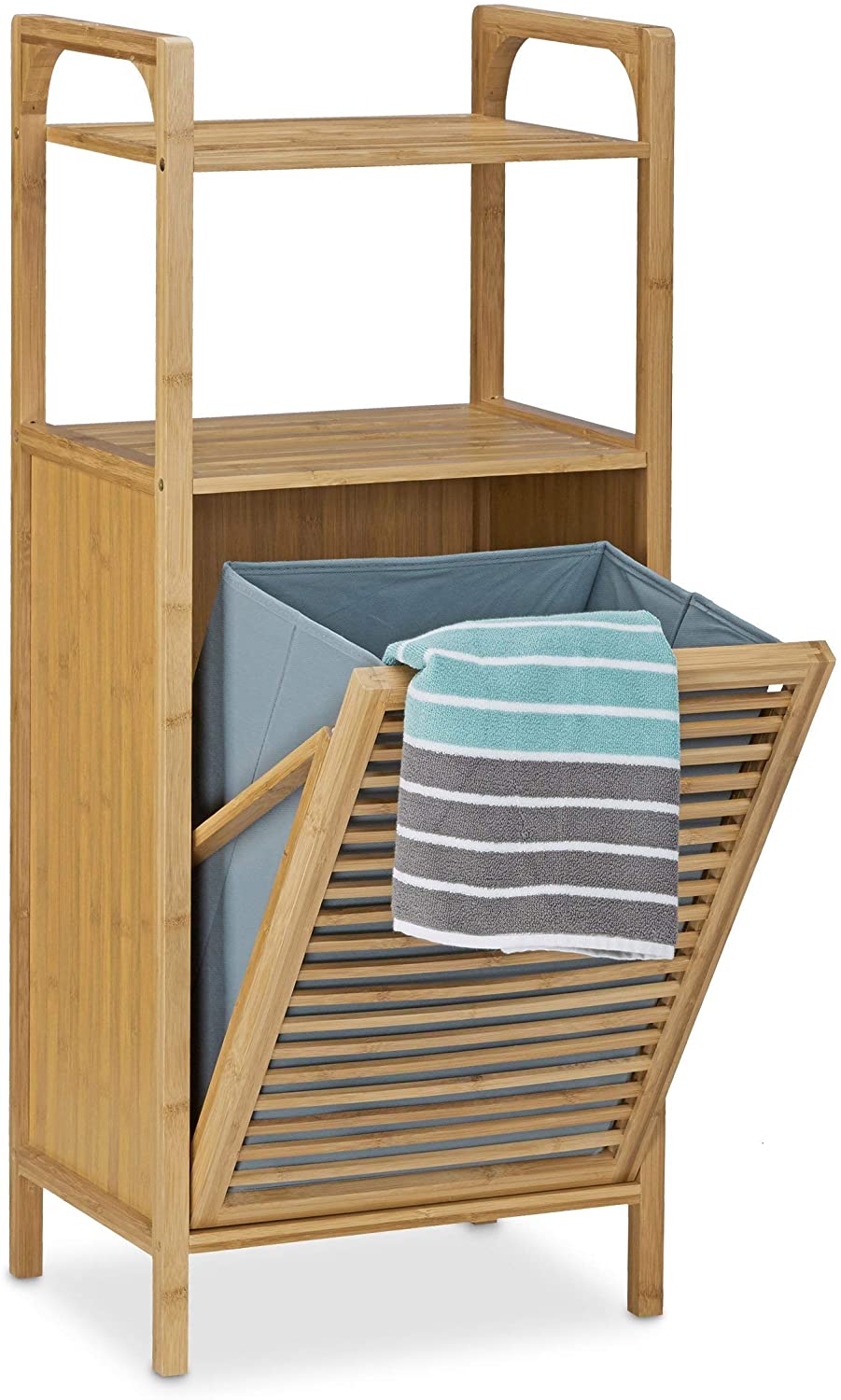 Relaxdays Ράφι Μπάνιου με Ενσωματωμένο Καλάθι Απλύτων - Natural - 4052025203108
