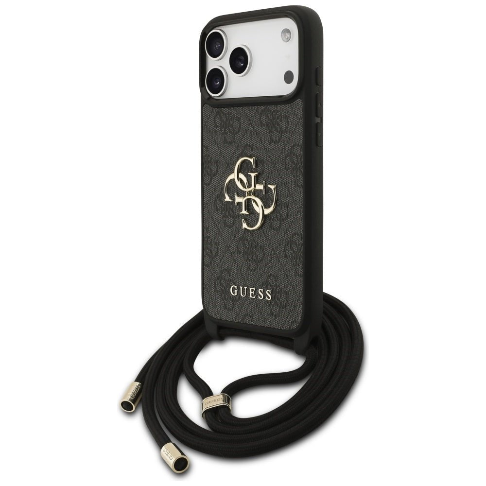 Guess iPhone 17 Pro Max - 4G Big Logo Cord Stap Crossbody - Θήκη με Επένδυση Συνθετικού Δέρματος και Λουράκι - Black - GUHCP17XP4GMGCRK