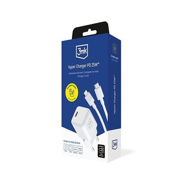 3MK Hyper 25W PD Οικιακός Φορτιστής Γρήγορης Φόρτισης με 1 Καλώδιο Type - C to Type - C - White