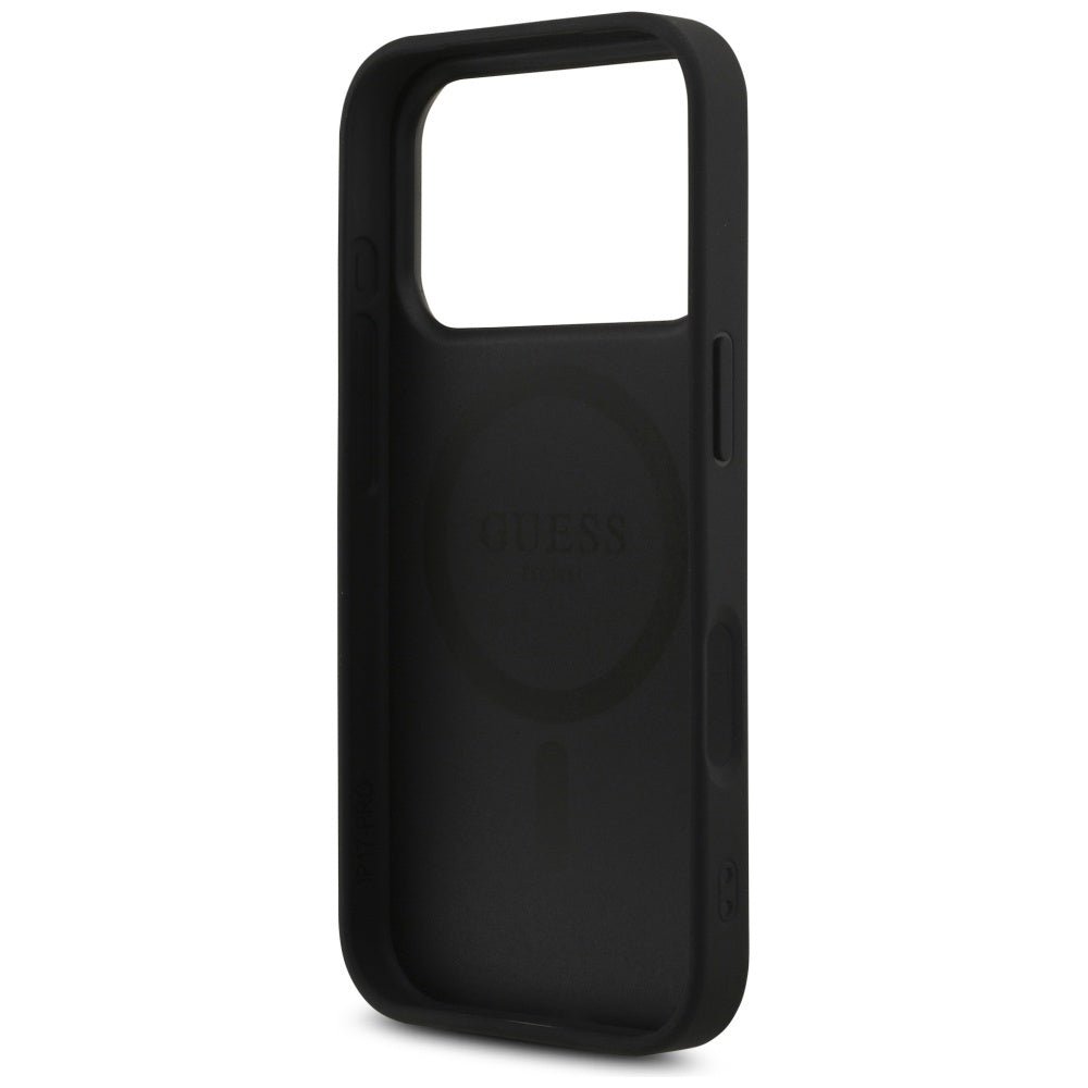 Guess iPhone 17 Pro - 4G Triangle Strass MagSafe - Σκληρή Θήκη με Επένδυση Συνθετικού Δέρματος - Black - GUHMP17LP4TDPLK