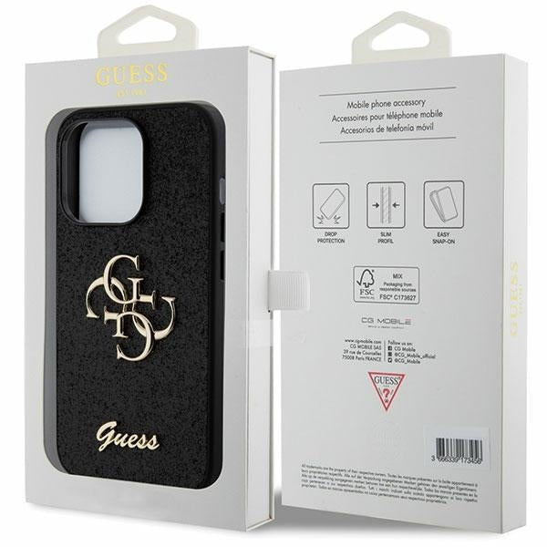 Guess iPhone 15 Pro Max Glitter Script Big 4G Σκληρή Θήκη με Πλαίσιο Σιλικόνης - Black - GUHCP15XHG4SGK